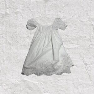 Adrianna Papell Dress Women's 4 White Eyelet Puff Sleeve Square Neck 100% Cotton